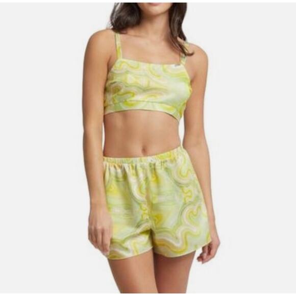 Rya Collection Pajama Set Womens Small Yellow Green Funky Psychedelic Retro Cozy - Picture 1 of 13